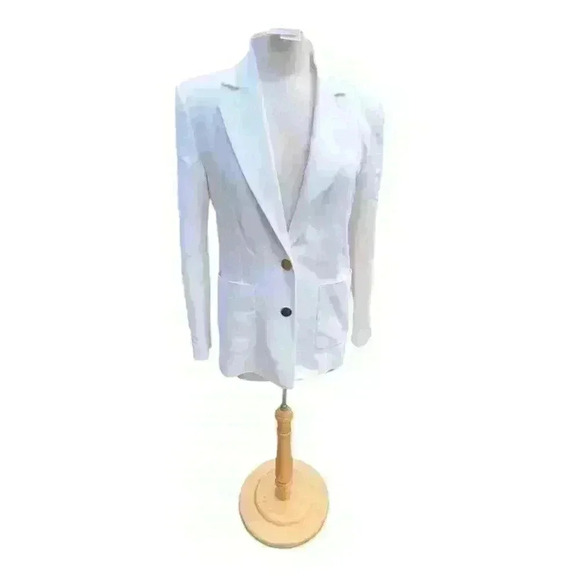 Zara Womens Oyster White Tailored Two Button Blazer Jacket XS Patch Pocket Gold - Picture 1 of 14